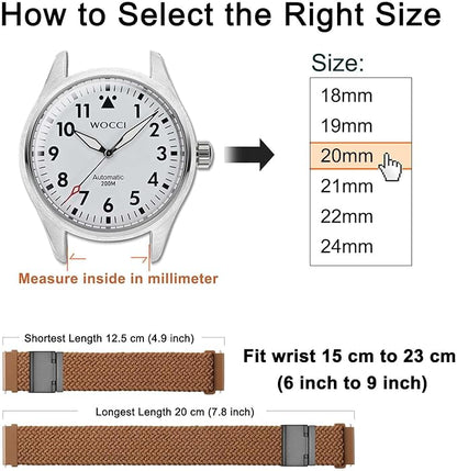 WOCCI 18mm Braided Nylon Watch Band for Men and Women, Quick Release, Black Stainless Steel Buckle (Brown)