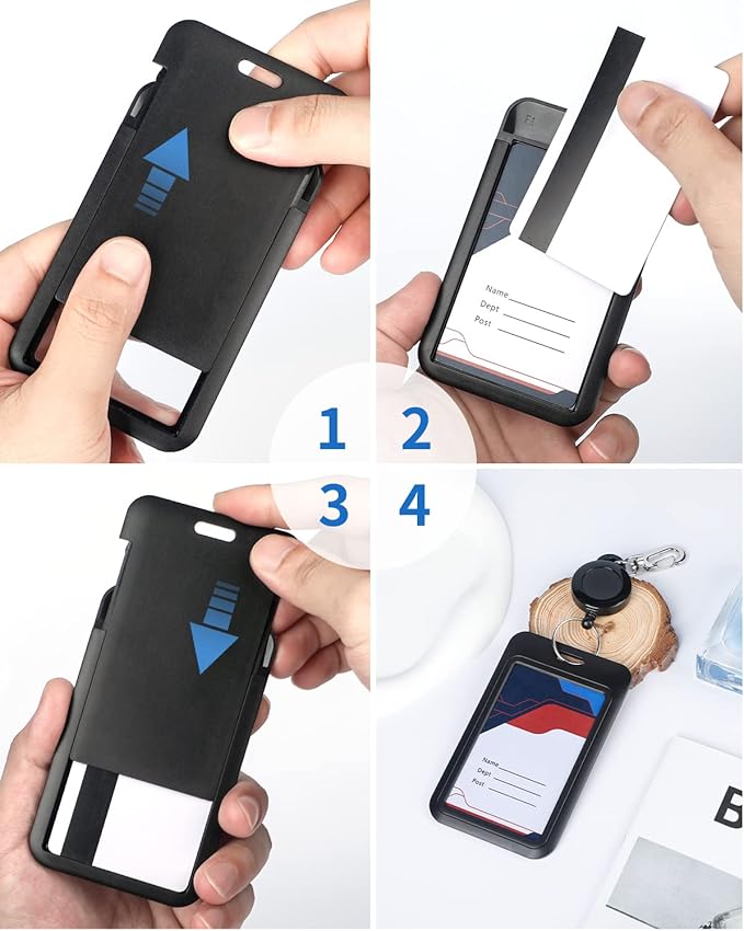 Uniclife 3 Pack Sliding ID Badge Holder Hard Black Vertical Plastic Card Case Protector Pouch with Clear Window for Office School ID Credit Cards Proximity Key Cards Driver’s Licenses and Passes