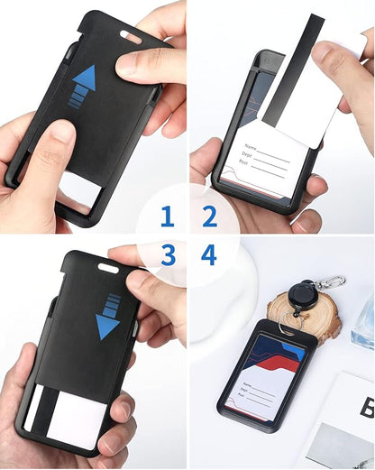 Uniclife 100 Pack Sliding ID Badge Holder Hard Black Vertical Plastic Card Case Protector Pouch with Clear Window for Office School ID Credit Cards Proximity Key Cards Driver’s Licenses and Passes