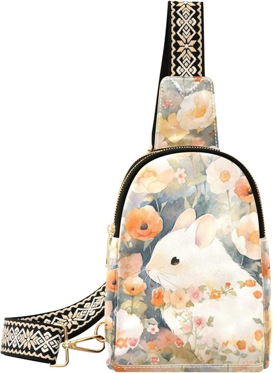 ZAZYXTJ Cute Hamster Crossbody Sling Bag for Women Leather Small Chest Bag Adjustable Straps Daypack for Travel Sport Hiking