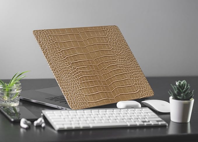 KEROM Compatible for Crocodile MacBook Pro 13 Inch Case 2025-2016 M2 M1 A2338 A2289 A2251 A2159 A1989 A1706 A1708, Textured Elegant Aligator Skin Snakeskin PU Leather Hardshell & Keyboard Cover, Brown