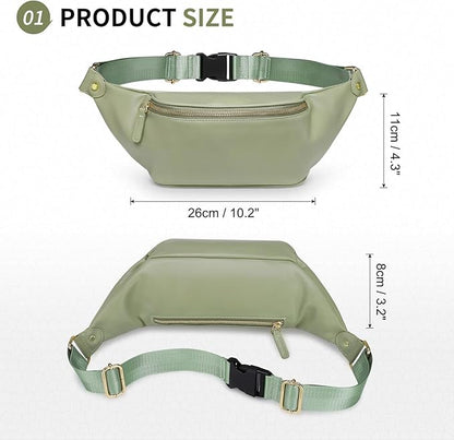 Faux Leather Belt Bag for Women, Crossbody Fanny Pack with Adjustable Strap, Back Zipper Pocket, Large Capacity Waist Pack for Travel, Concerts, Green