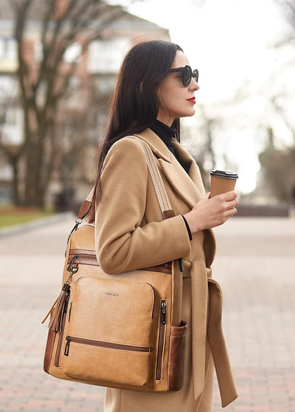 Shrrie Vegan Leather Laptop Backpack for Women 15.6 inch Work Backpack Fashion Travel Backpack Purse for Business College