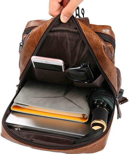 Men's Lightweight PU Leather Sling Bag - Breathable Crossbody Pack with USB Charging Port & 6 Pockets, Easy Access Organizer for Tablet/Gym Essentials - Commute, Travel, Work(Brown)