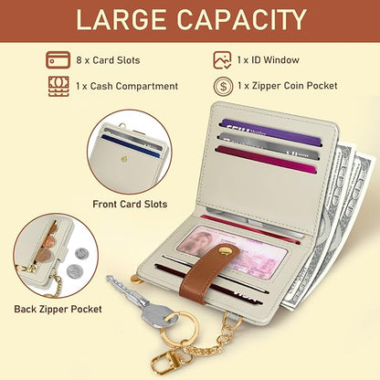 Jogjam Small Ladies Wallet, Rfid Slim Thin Compact Credit Card Women Wallet, PU Leather Bifold Cash Wallet, Zipper Coin Pocket & ID Window, Female Gifts Beige and Caramel