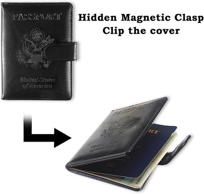 Sizobi Passport Holder for Travel, RFID Passport Cover Wallet for Women Men, Leather Passport Book Card Holder Case for International Travel Must Haves Accessories, Cruise Ship Essentials Gifts, Black