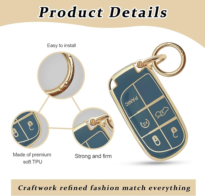 for Jeep Key Fob Cover Keychain Soft Full Protection Key Case Shell, Car Accessories for Man,Girls, Women, Compatible with Jeep Smart Key 3 4 5 Buttons Protector(Blue)