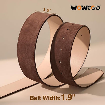 Women Wide Leather Belts for Dresses 1.9" Chunky Western Vintage Thick Suede Waist Belt with Brass Buckle