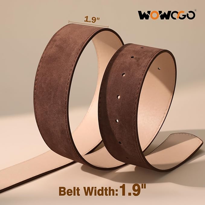 Women Wide Leather Belts for Dresses 1.9" Chunky Western Vintage Thick Suede Waist Belt with Brass Buckle