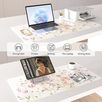 Colorful Star Large Mouse Pad, Floral Waterproof Office Desk Mat, Non-Slip Computer Gaming Mouse Pad, XXL PC Laptop Protector Pads, PU Leather Desk Writing Pads for Office Home, 31.5" x 15.7"