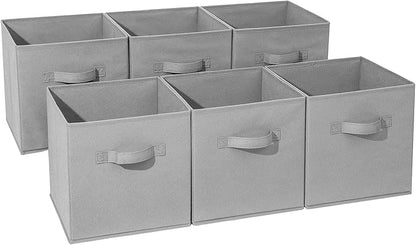 Basics Fabric Clothing Storage Bins - 10.6" x 10.6" x 11" - Collapsible Storage Cubes Organizer with Handles, Linen Foldable Storage Baskets Cloth Box Containers, Closet Organizers 6PC Grey