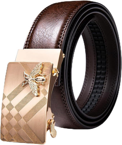 Dubulle Designer Mens Belts, Sliding Automatic Buckle Ratchet Dress Belt TOP Genuine Leather Strap Gifts