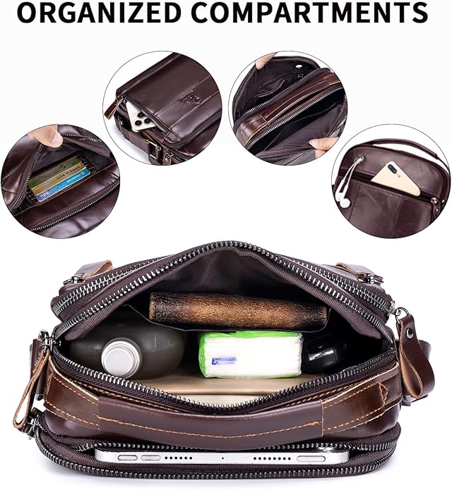 Premium Leather Men's Crossbody -Organized Storage & Durable,Stylish for Daily Carry