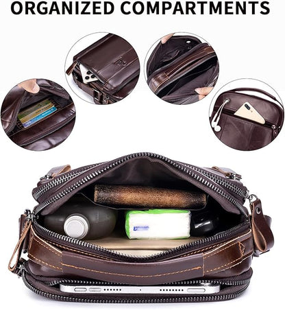 Premium Leather Men's Crossbody -Organized Storage & Durable,Stylish for Daily Carry