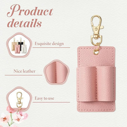 4PCS Lanyard Pen Clip Double Hole Leather Pen Holder, Anti-Lost Badge Pens Holders with Keychain, PU Neck Pens Holder Keychain Portable Badge Reel Tether for Office, Pink Beige Black White