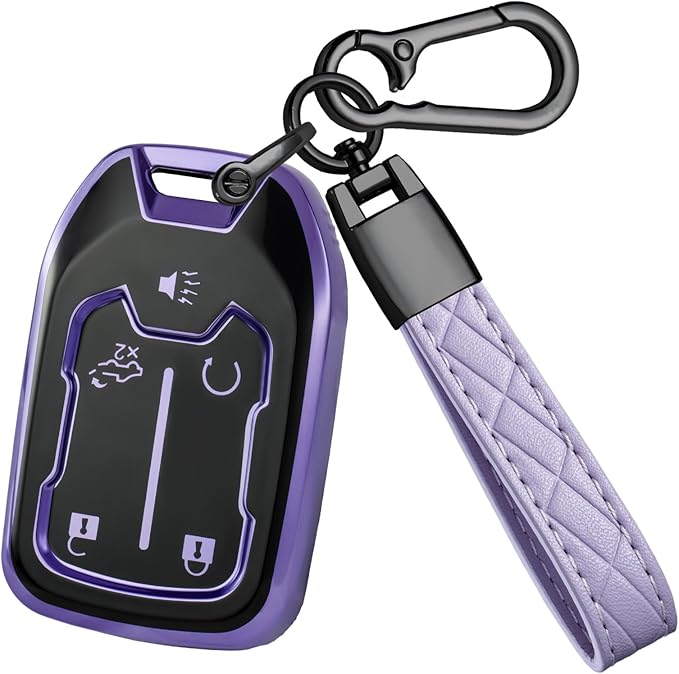 for GMC Key Fob Cover - TPU Key Shell Case Protector Compatible with Chevy Silverado and GMC Sierra 1500 2500HD 3500HD 5 Buttons Smart Remote Key, Purple