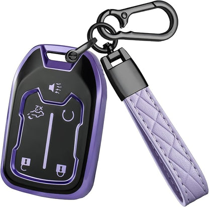 for GMC Key Fob Cover - TPU Key Shell Case Protector Compatible with Chevy Silverado and GMC Sierra 1500 2500HD 3500HD 5 Buttons Smart Remote Key, Purple