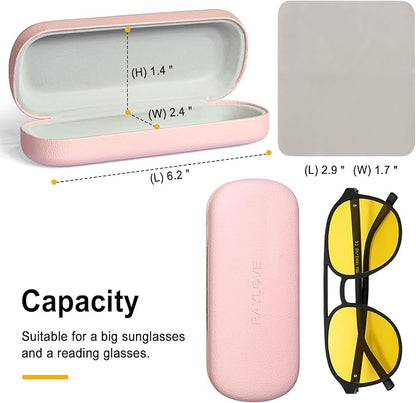RayLove Glasses Case Hard Shell Eyeglass Case with Cleaning Cloth, PU Leather Protective Eye Glass Cases Fits Most Sunglasses