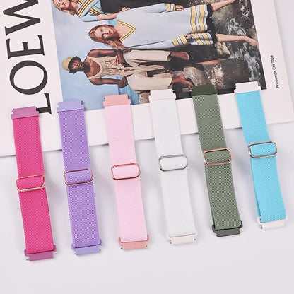 Stretchy Bands Compatible with Samsung Galaxy Watch 7 6 4 5 Band 40mm 44mm/Watch 6 4 Classic 47mm 43mm 42mm 46mm/5 Pro/FE/Active 2, 6 Pack 20mm Nylon Sport Strap for Galaxy Watch 7 Band Women Men
