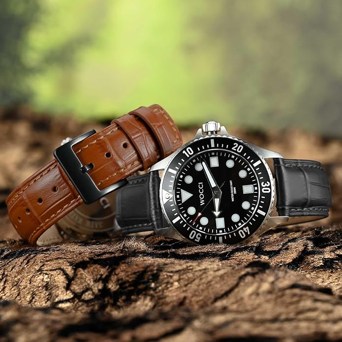 WOCCI Watch Bands, Top Grain Leather, Embossed Alligator Grain, Quick Release, Band Width 18mm 20mm 22mm