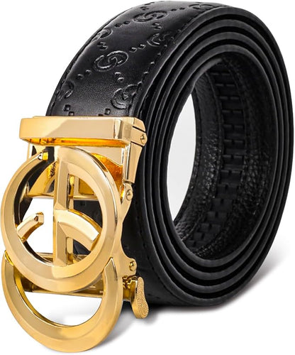 Aurolran Men&Womens Leather Dress Belt Business Automatic Buckle Belt Color-Black Silver Gold