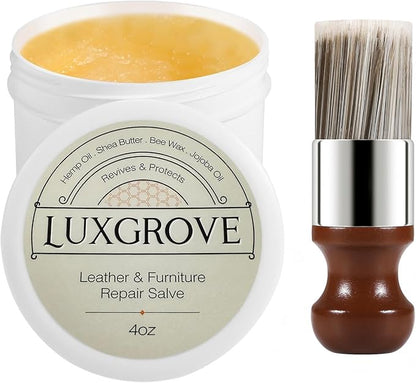 LUXGROVE® Leather & Furniture Repair Salve- Polisher, Leather Cleaner & Conditioner to Soften, Protect & Restore Leathercraft, Leathers Soap for Car Seat, Couch, Shoe, Purse, Boot & Saddles - 4oz