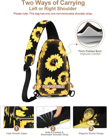 Capolo Sling Bag for Women Men Waterproof Crossbody Bags for Women Trendy Casual Fanny Pack with Convertible Shoulder Strap Chest Bag for Travel Hiking(Sunflower, Medium)