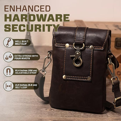 Hengwin Leather Crossbody Phone Purse for Men, Belt Pouch with Multi Pockets, Fits for 6.7" Smartphones, Small Messenger Bag Cell Phone Belt Holster Waist Bag for Travel, Hiking, Daily Use (Coffee)