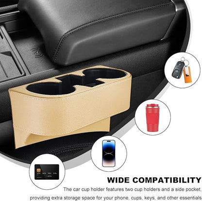 Car Seat Gap Filler Organizer, Multifunctional Auto Console Side Storage Box with Cup Holder, Universal PU Leather Cup Holder Front Seat Crevice Filler for Car Truck SUV (Beige)