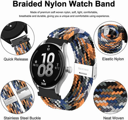 WOCCI 22mm Braided Nylon Watch Band for Men and Women, Quick Release, Silver Stainless Steel Buckle (Camo)
