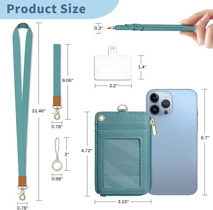 Lanyard Wallet with Id Badge Holder, Blue RFID Small Keychain Wallet Women Wristlet, Minimalist Zipper Credit Card Holder Phone Wrist Neck Strap for Key Name Tag, Teacher Student Office Gift