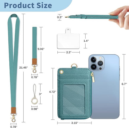 Lanyard Wallet with Id Badge Holder, Blue RFID Small Keychain Wallet Women Wristlet, Minimalist Zipper Credit Card Holder Phone Wrist Neck Strap for Key Name Tag, Teacher Student Office Gift