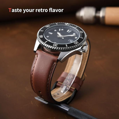 Fullmosa Leather Watch Bands for Men, 18mm 19mm 20mm 22mm 24mm Quick Release Watch Bands Strap - Burnished Band Vintage Wristband with Stainless Steel Metal Clasp
