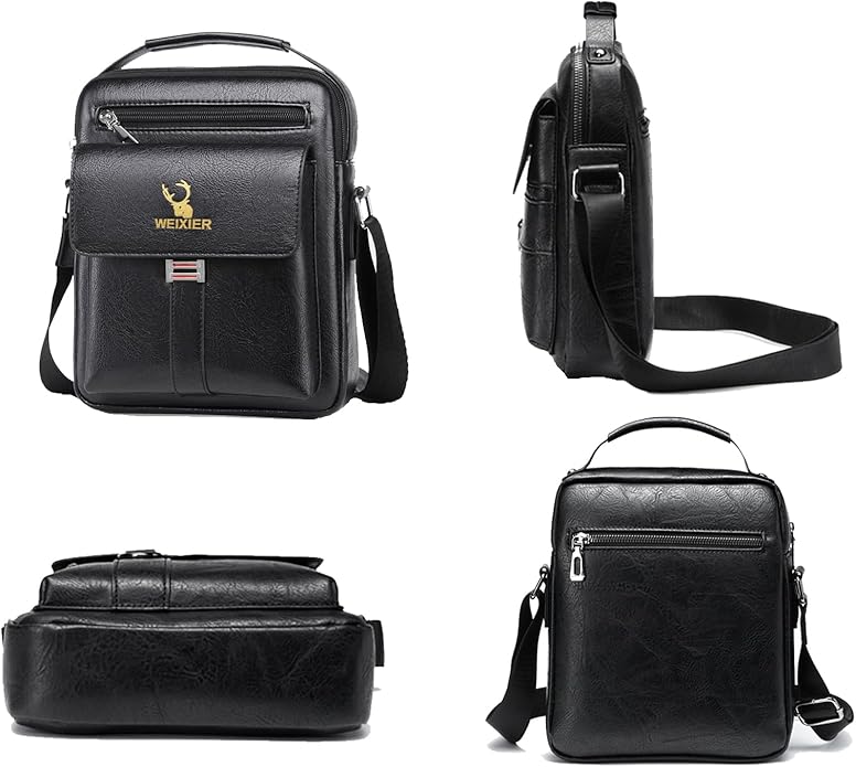 Messenger Bag for Men Crossbody Shoulder Purse Small Vintage PU Leather Satchel Pouch Side Crossover Handbag