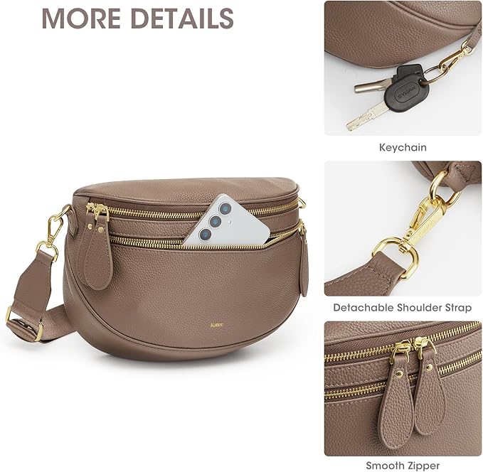 Kattee Crossbody Bag Bum Bags for Women, Leather Fanny Packs Belt Bag, Spacious Sling Purses for Women with RFID Blocking, Khaki