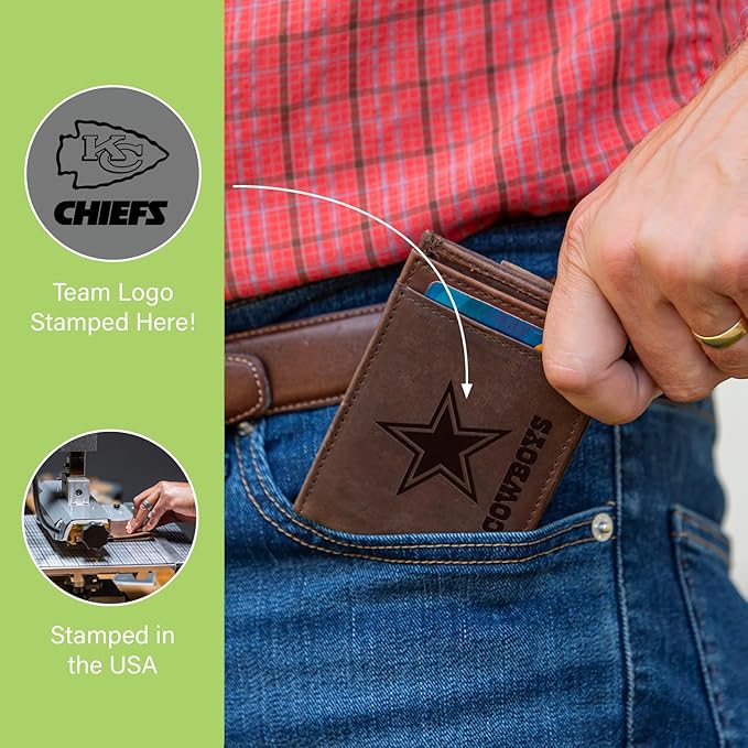 Team Sports America NFL Kansas City Chiefs Front Pocket Slim Wallet for Men | Minimalist Leather RFID Blocking Bifold Card Holder with Money Clip | Officially Licensed Stamped Logo