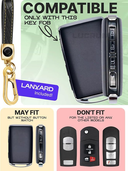 Lucrum Compatible with Mazda Key Fob Cover & Leather Keychain - TPU Case for 3, 6, CX-5 CX-9 CX-30 CX-50 CX-70 (2019-2025)
