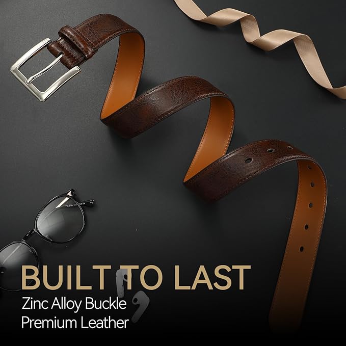Men's Genuine Leather Dress Belt, 1 3/8" Classic Mens Jeans Pants Belt for Work Business Casual Golf