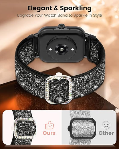 Sparkly Elastic Nylon Bands Compatible with Woneligo/Fitpolo Smart Watch IDW13, 22mm Stretchy Straps for TOOBUR IDW19/ENOMIR IDW19/MILOUZ IDW19/Gydom IDW19/Faweio IDW19/Hoowel IDW19/Amzhero IDW19/Tensky IDW19/WNH IDW19 Smart Watch Glitter Bands for Women