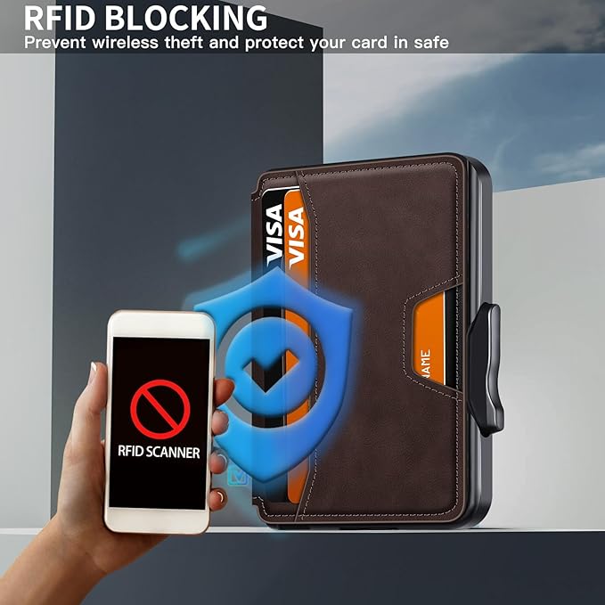SEMORID Wallet for Men, Mens Wallet Minimalist Slim Wallet, RFID Blocking Smart Pop Up Wallet with Money Clip & ID Window, Metal Compact Wallet, Aluminum Credit Card Holder Wallet
