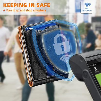 BULLIANT Men Wallet Airtag&Standard Use,Slim Front Pocket Wallet Money Clip for Gifg Men RFID Blocking 11Cards