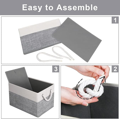 Fab totes Storage Bins [4-Pack], Foldable Storage Baskets for Organizing Toys, Books, Shelves, Closet, Large Storage Box with Rope Handles, Sturdy Organizer Bins, White & Grey