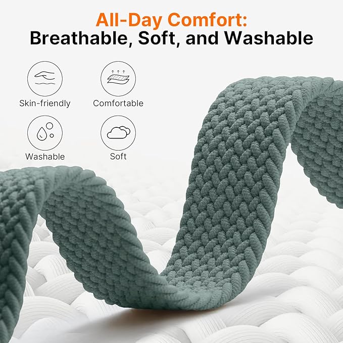 Fullmosa Magnetic Braided Watch Bands - 18mm 20mm 22mm Quick Release Watch Strap, Stretchy Nylon Solo Loop Compatible with Garmin Samsung Galaxy Amazfit for Men Women(22mm, Green+Blue Grey)