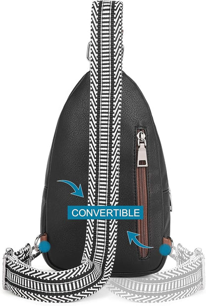 CLUCI Small Sling Bag for Women, Vegan Leather Fanny Pack Crossbody Bags for Women, Chest Bag With Guitar Strap