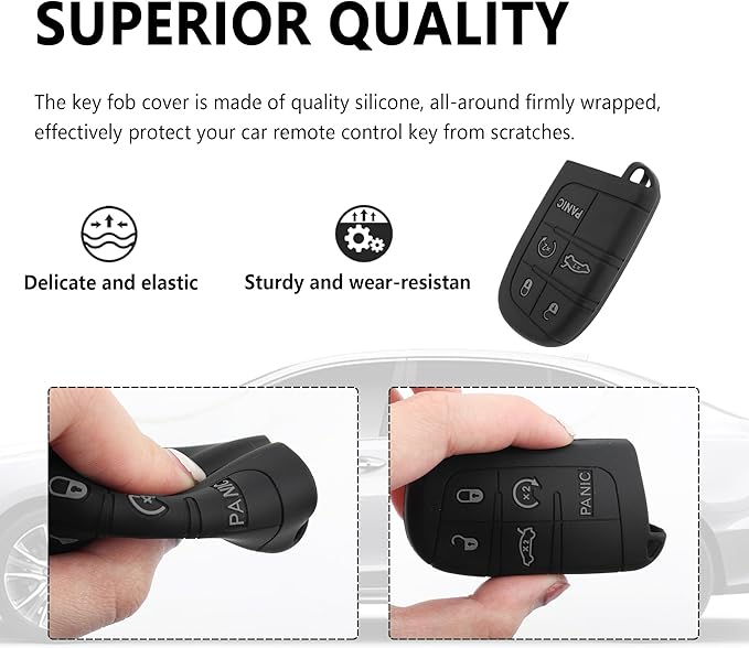 5 Buttons Key Fob Cover,Key Fob Replacement for Protecting Remote Keys,Keys Fob Case Compatible with Jeep Dodge Chrysler (Gray)