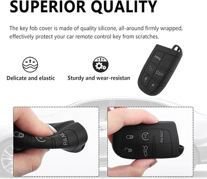5 Buttons Key Fob Cover,Key Fob Replacement for Protecting Remote Keys,Keys Fob Case Compatible with Jeep Dodge Chrysler (Gray)