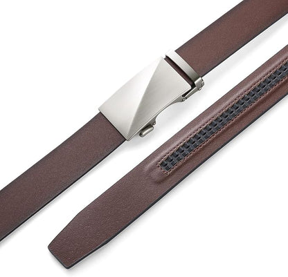 SENDEFN Men's Leather Belt Automatic Ratchet Buckle Slide Belt for Dress Casual Trim to Fit with Gift Box