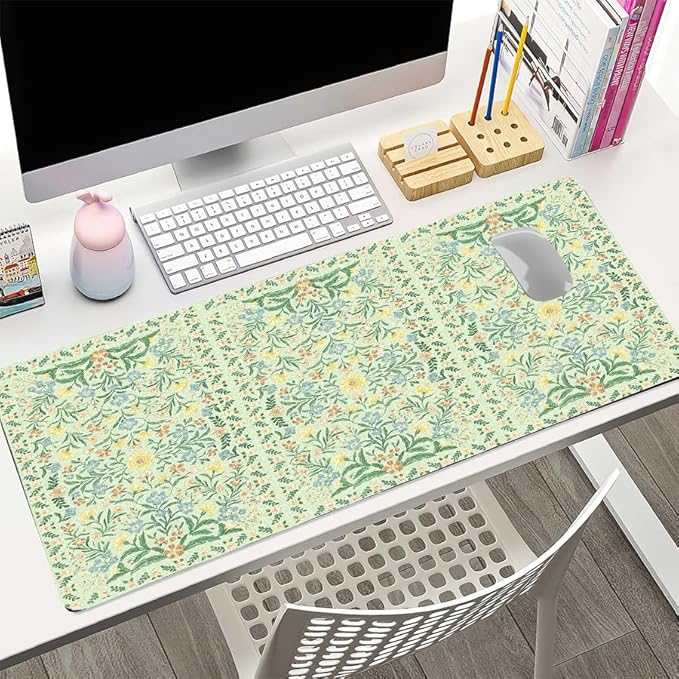 Vintage Botanical Print Desk Mat, Classic PU Leather Desk Pad for Women - Large Non-Slip Office Mat for an Elegant Gaming & Home Workspace(23.6x11.8 Inch)