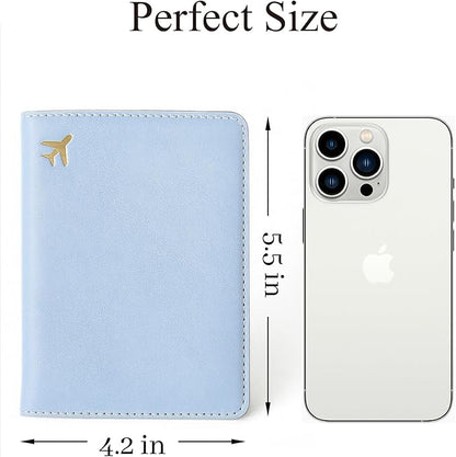 PU Leather Passport Holder Covers Case, Waterproof Rfid Blocking Travel Wallet Passport Holder(Sky Blue)