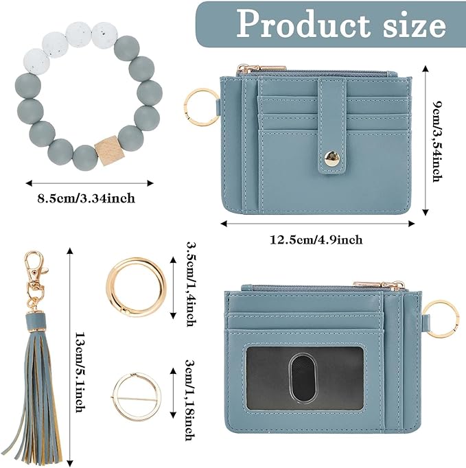 KNGITRYI Wallet Keychain Wristlet for Women,Slim RFID Credit Card Holder Purse Tassel Keychain Bangle Key Ring for Men Women